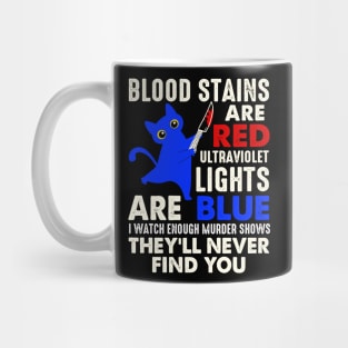 Blood Stains Are Red Ultraviolet Lights Are Blue Cat Murder Mug